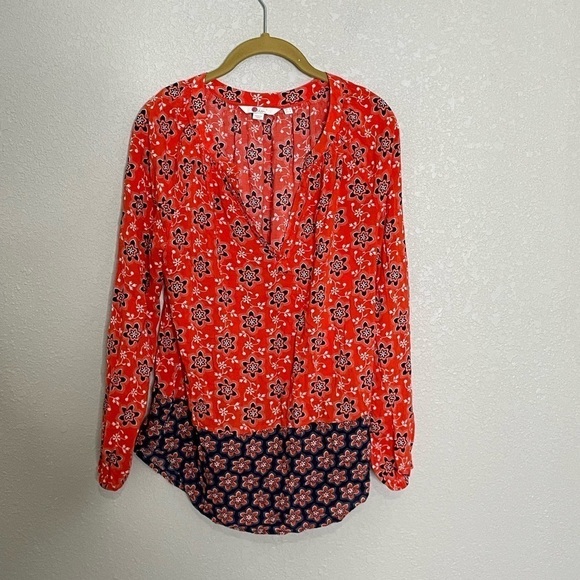 Boden Orange Blue V Neck Blouse 4 - Picture 4 of 8